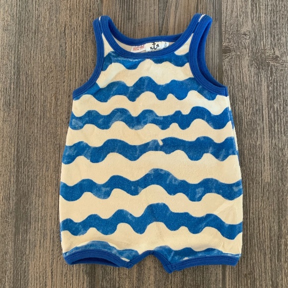 NWOT Noe & Zoe Berlin Terry Ringer Blue Waves Romper - Picture 1 of 5